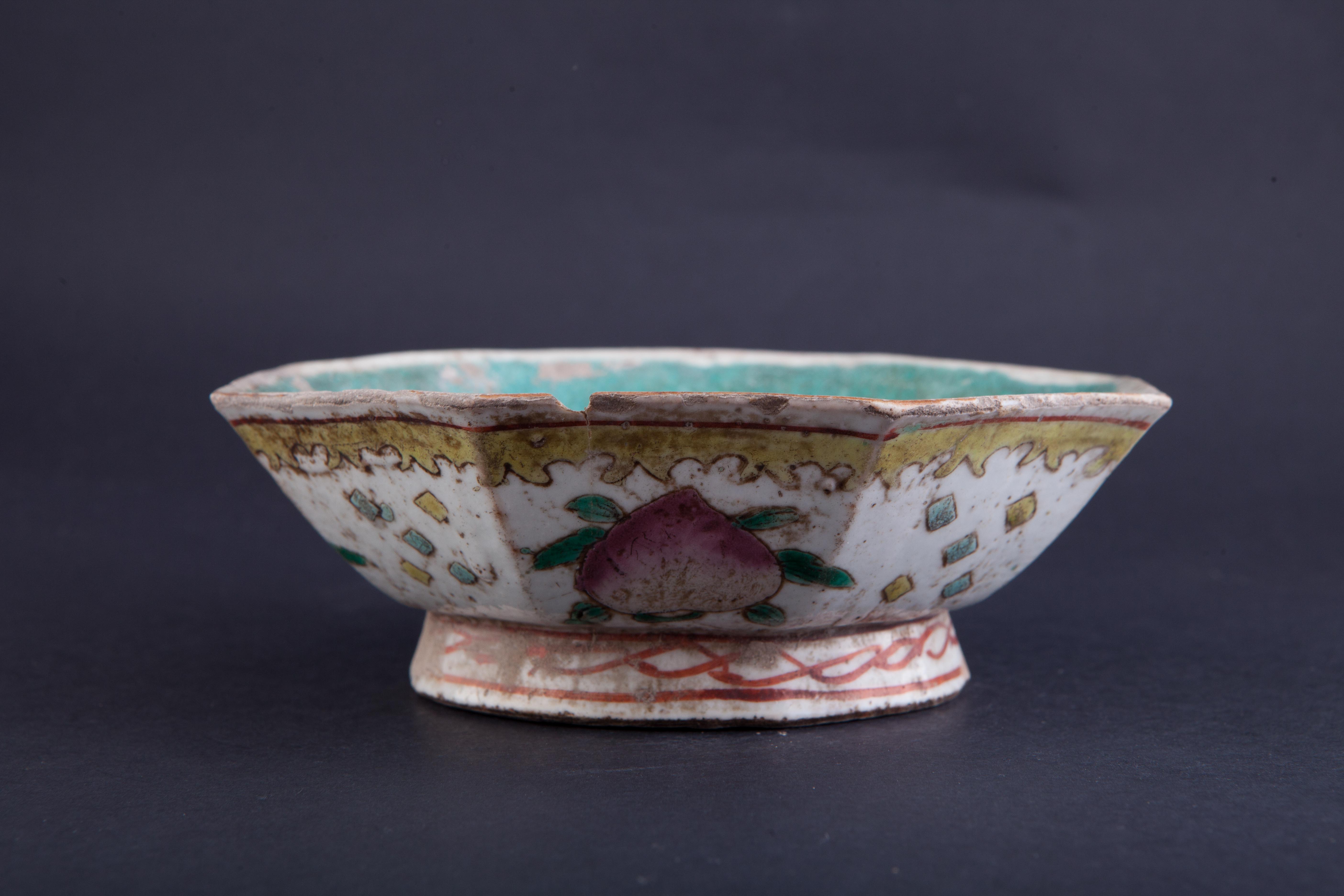 清粉彩福寿纹八角碗-7