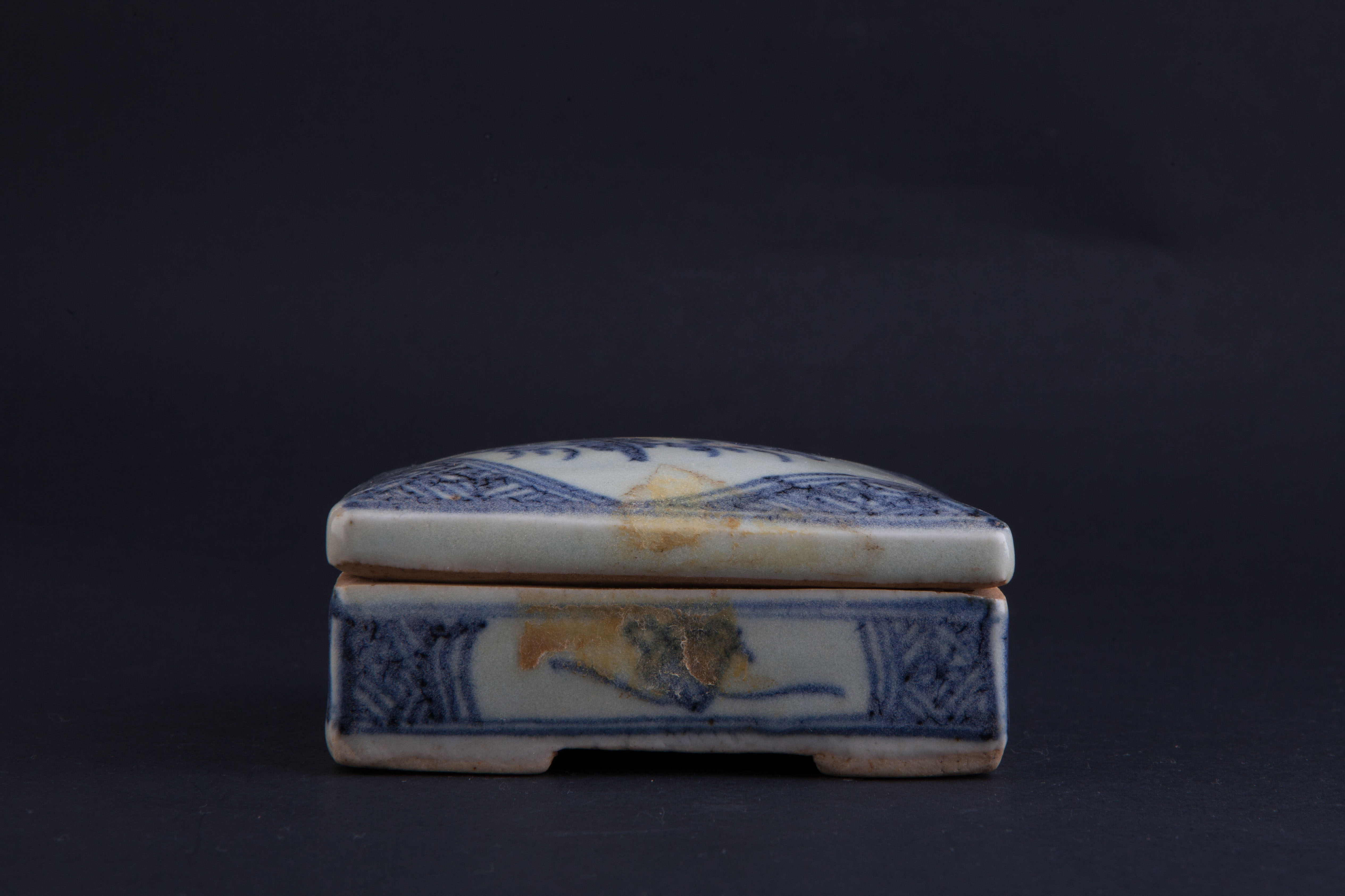 清青花花卉纹方印套盒