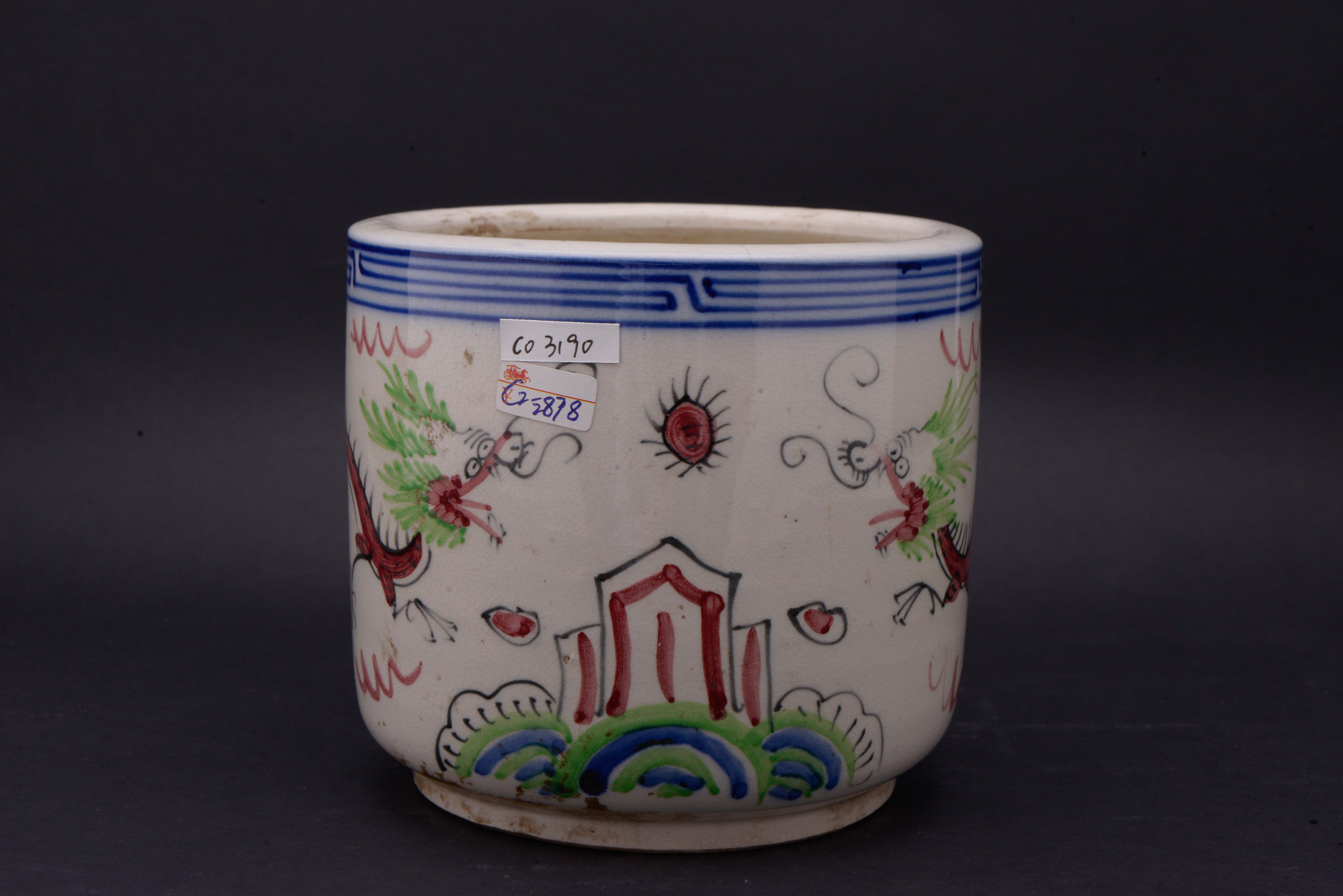 中华民国粉彩花鸟纹筒式炉