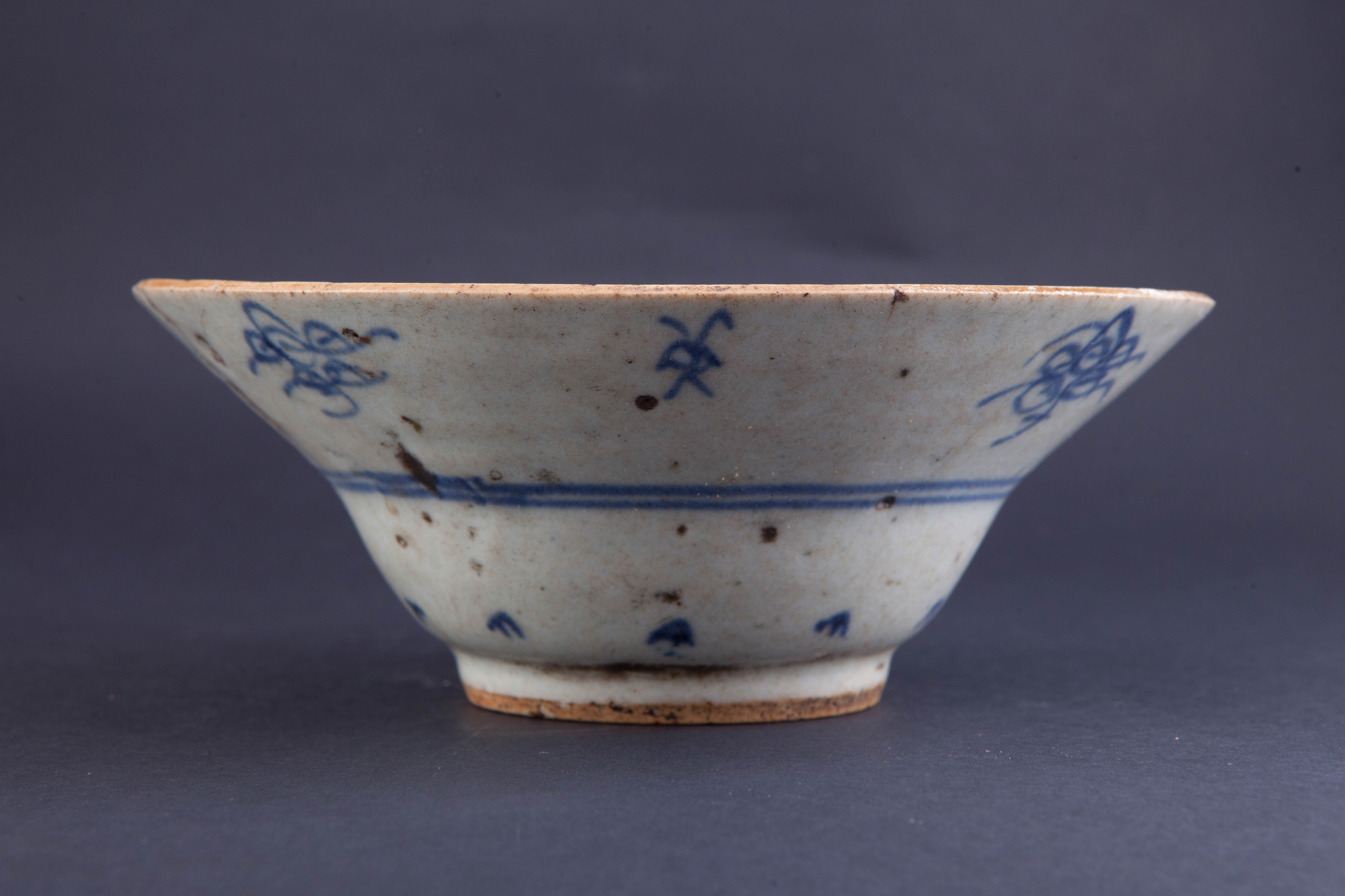 清青花锦地花卉纹折沿碗