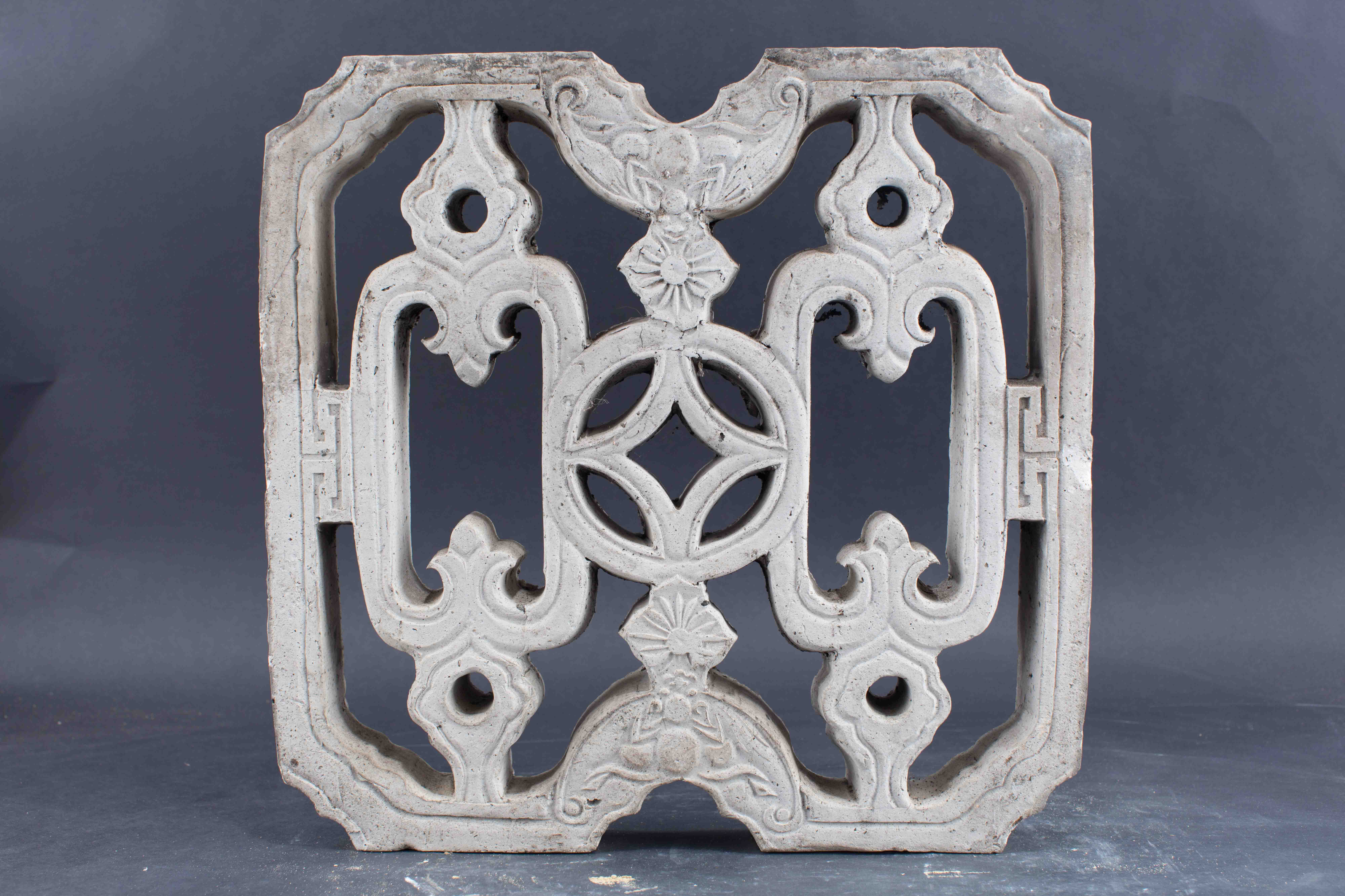 中华民国蝙蝠铜钱花草纹陶花窗-22