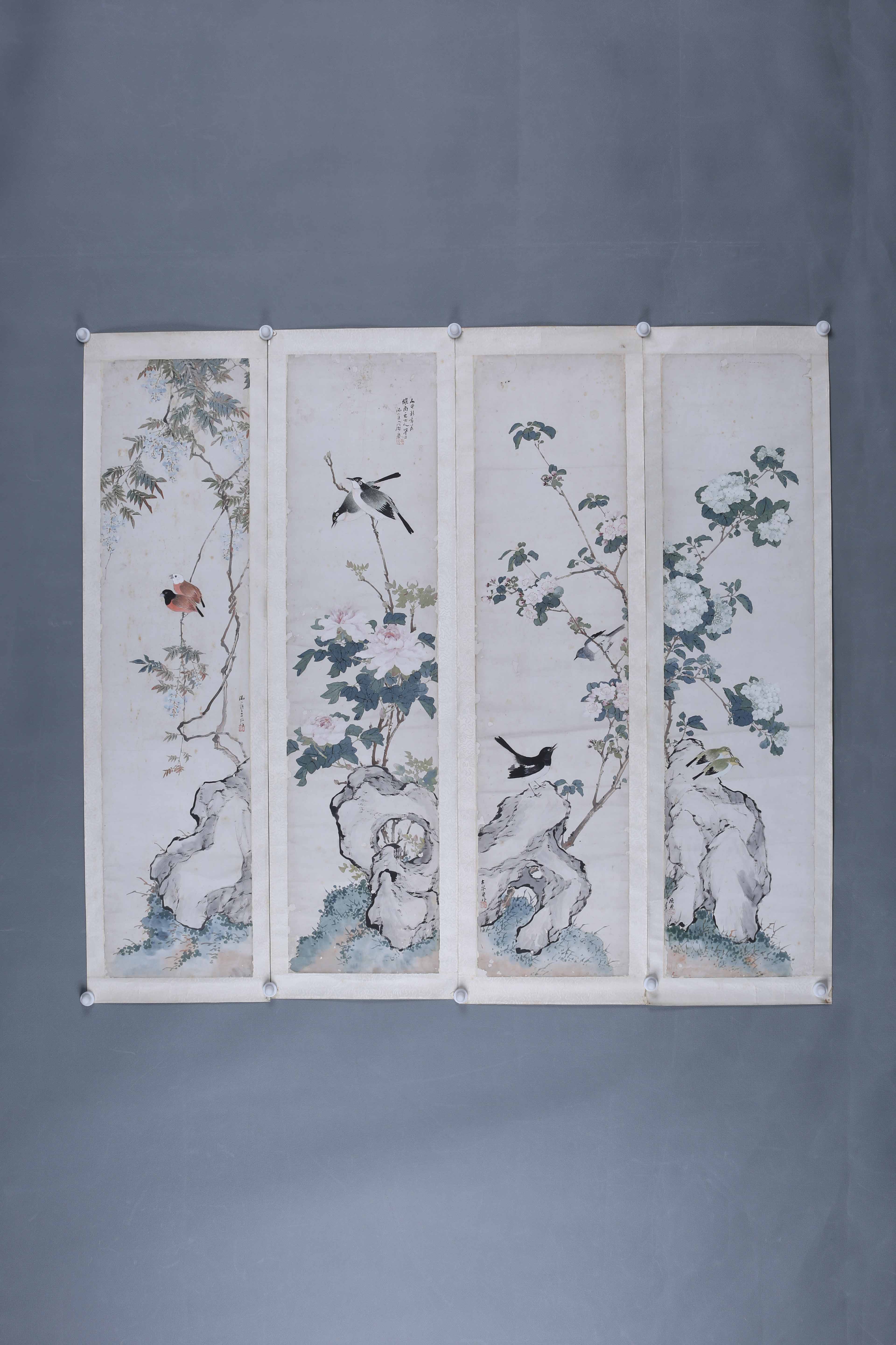 清光绪二十二年居廉花鸟图四屏